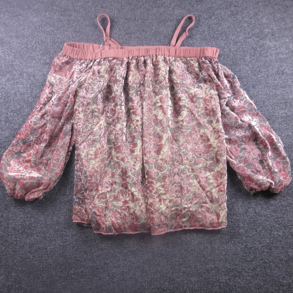 Jessica Simpson Blouse Womens Small Pink Antique Flower Trisha‎ Velvet NWT - Picture 2 of 9